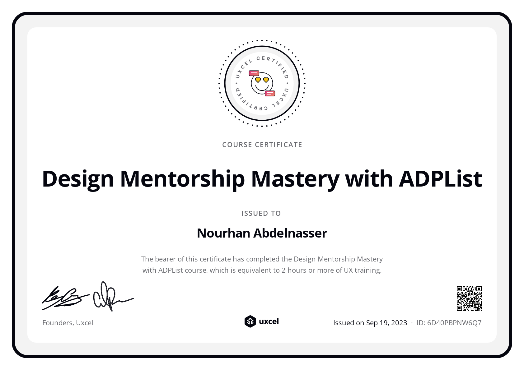 Nourhan Abdelnasser's certificate